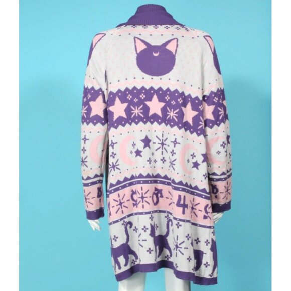 torrid Sweaters - Sailor Moon Luna TORRID Fairisle Open Cardigan Sz 1 Pockets Pink/Grey/Purple 062